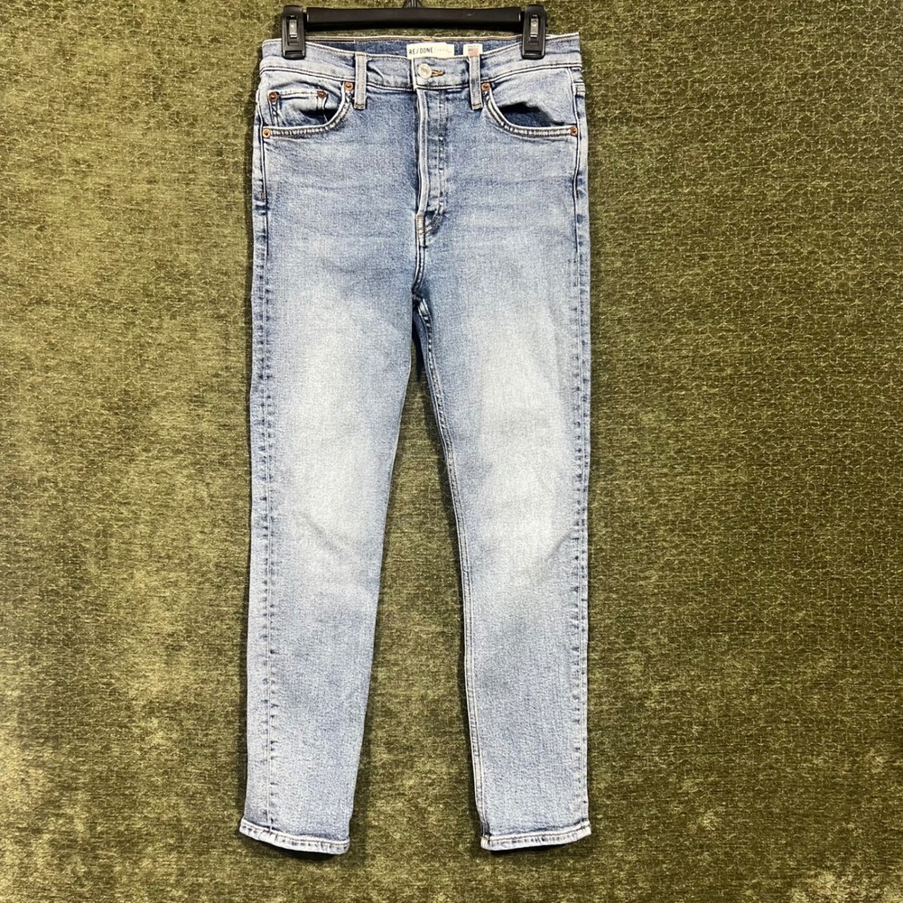 RE/DONE High Rise Ankle Crop Stretch Jeans Womens 28 Blue Mid 90s 190-3WHRAC